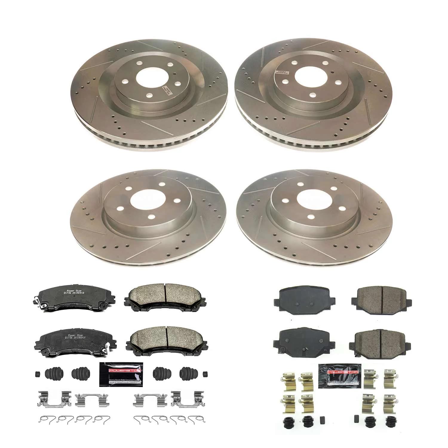 Z23 Power Stop K8451 Front and Rear Brake Kit-Drilled/Slotted Brake Rotors & Carbon Ceramic Brake Pads For INFINITI QX50 2019-2022, INFINITI QX55 2022-2023 [Model Specific]