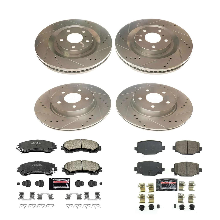 Z23 Power Stop K8451 Front and Rear Brake Kit-Drilled/Slotted Brake Rotors & Carbon Ceramic Brake Pads For INFINITI QX50 2019-2022, INFINITI QX55 2022-2023 [Model Specific]