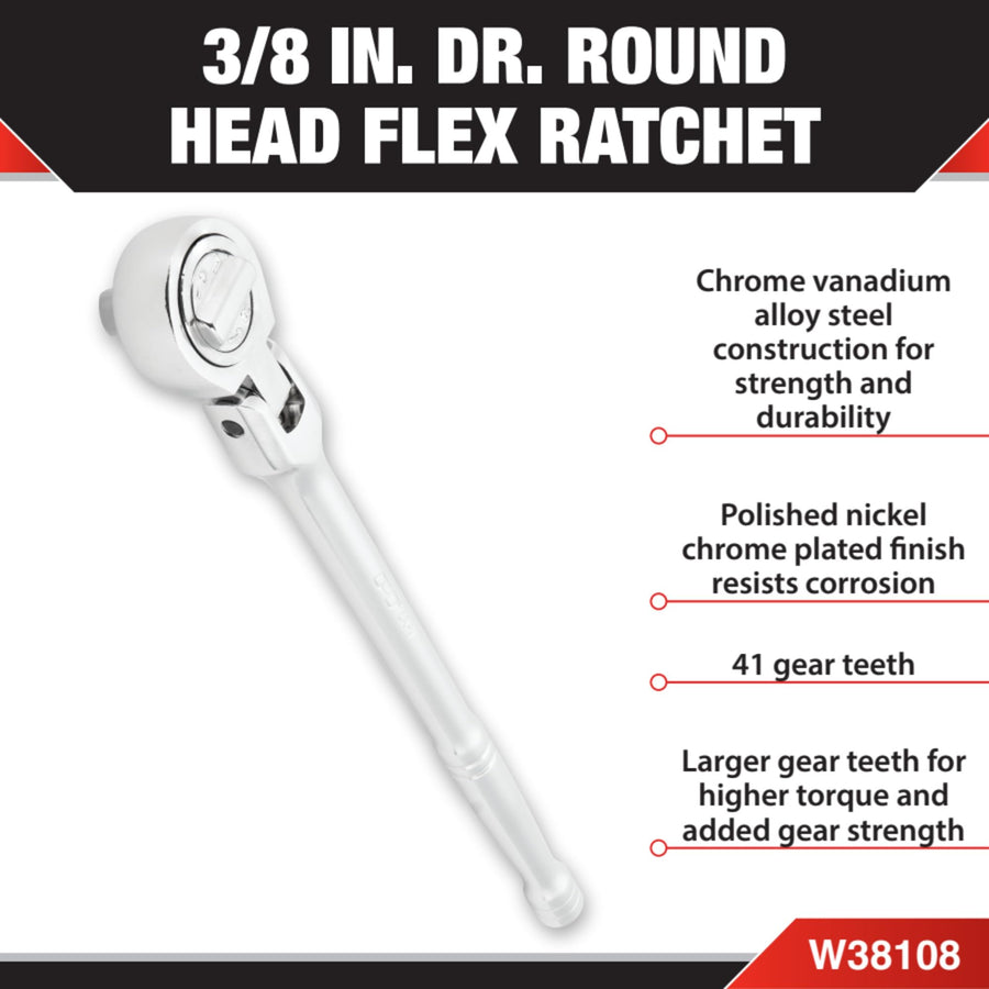 3/8-Inch Drive Performance Tool W38108 Round Head Flex Ratchet