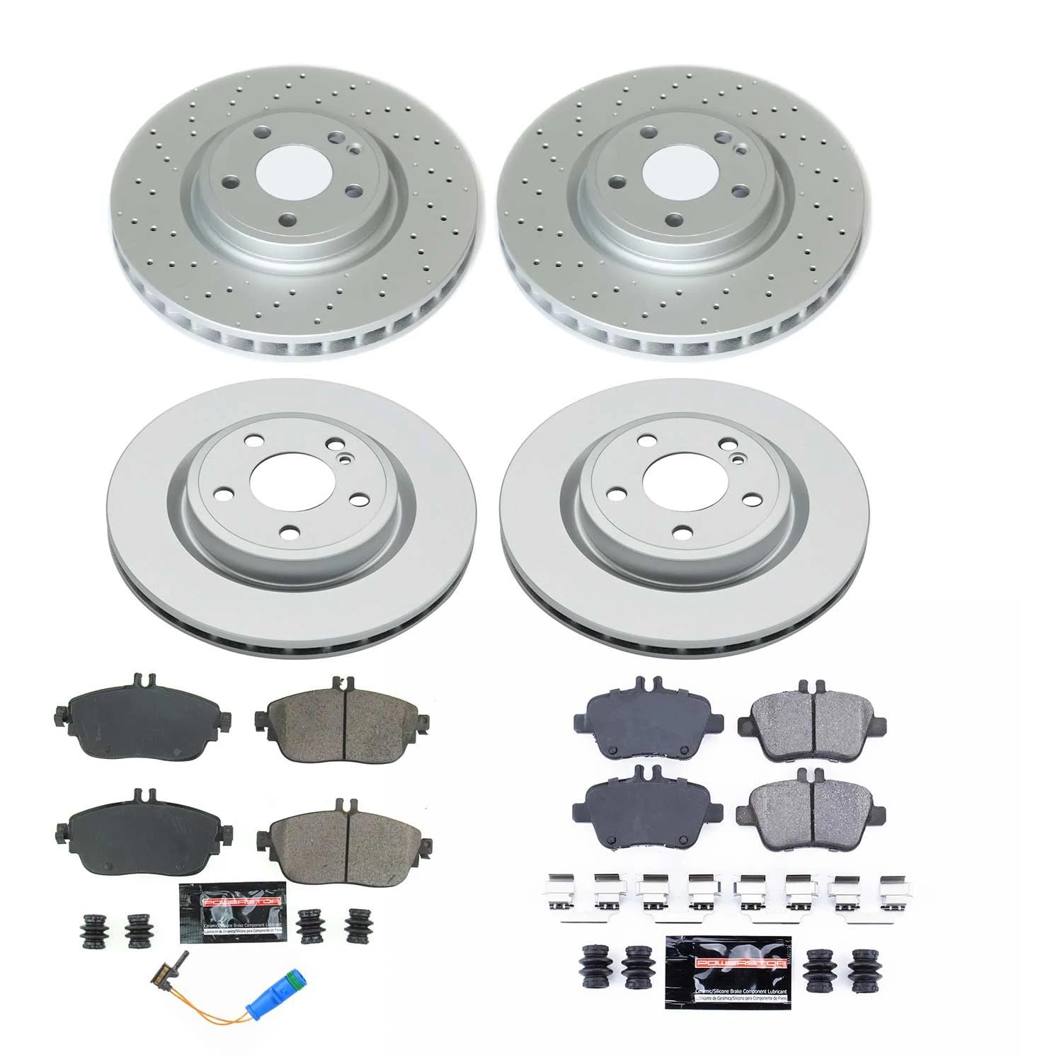 Power Stop Z17 Coated Rotor Kit-CRK8265 Front and Rear Brake Rotors, Ceramic Brake Pads For Mercedes-Benz CLA250 2014-2019 [Model Specific]
