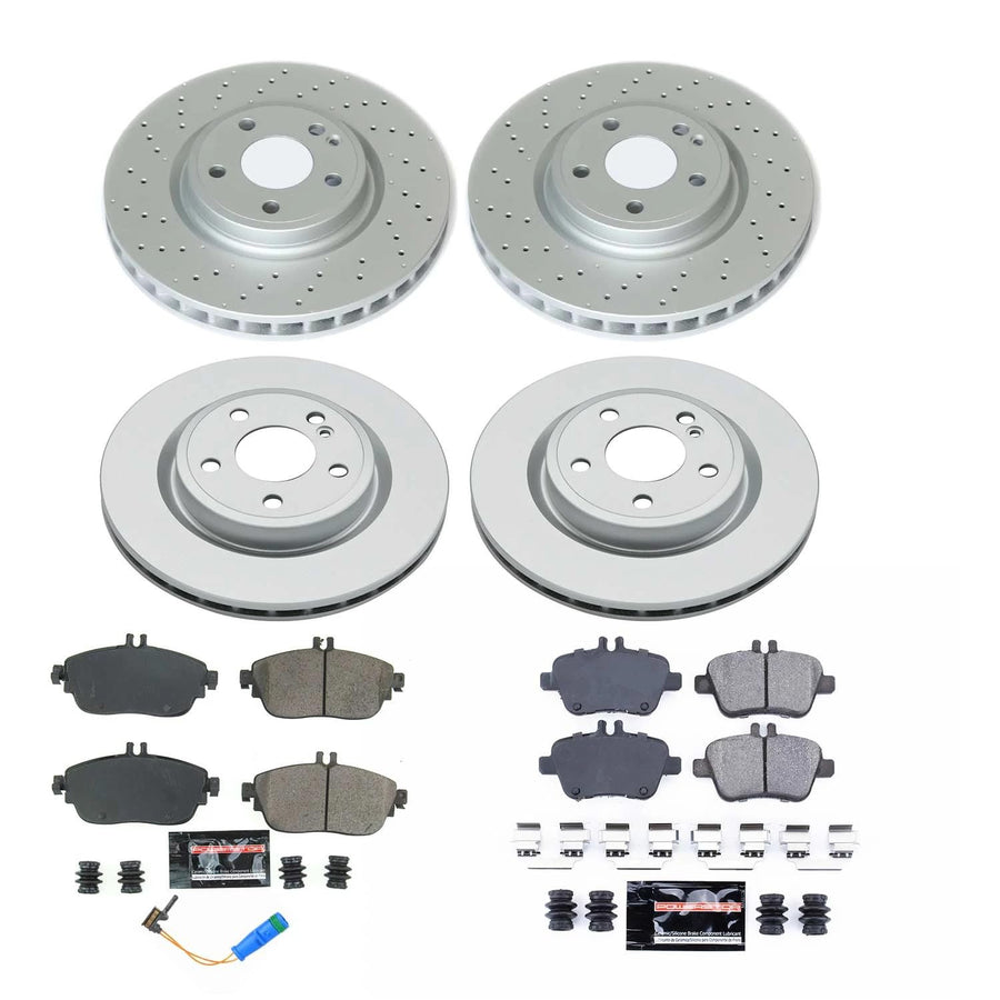 Power Stop Z17 Coated Rotor Kit-CRK8265 Front and Rear Brake Rotors, Ceramic Brake Pads For Mercedes-Benz CLA250 2014-2019 [Model Specific]