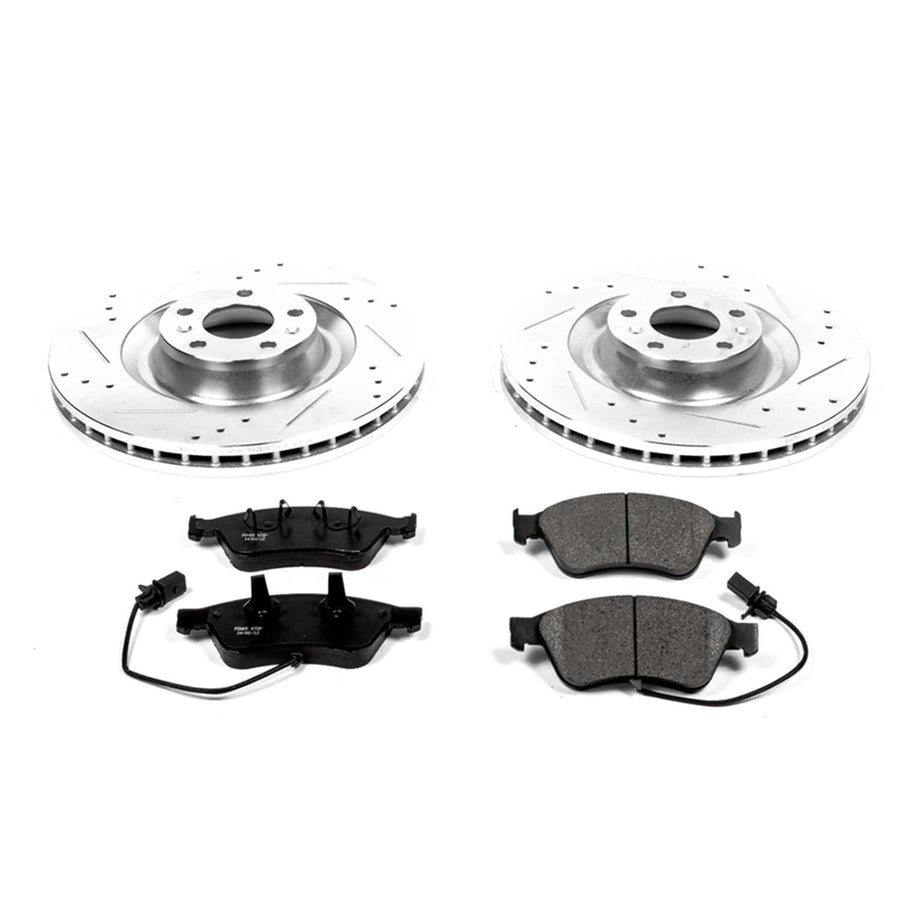 Power Stop K4570 Z23 Carbon Fiber Brake Pads with Drilled & Slotted Brake Rotors Kit For Audi A8 Quattro 2003-2010, Volkswagen Phaeton 2004-2006 [Model Specific]