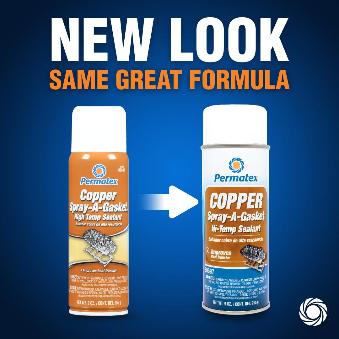 Copper Spray-A-Gasket Permatex Hi-Temp Adhesive Sealant, 9 oz. net Aerosol Can, Orange