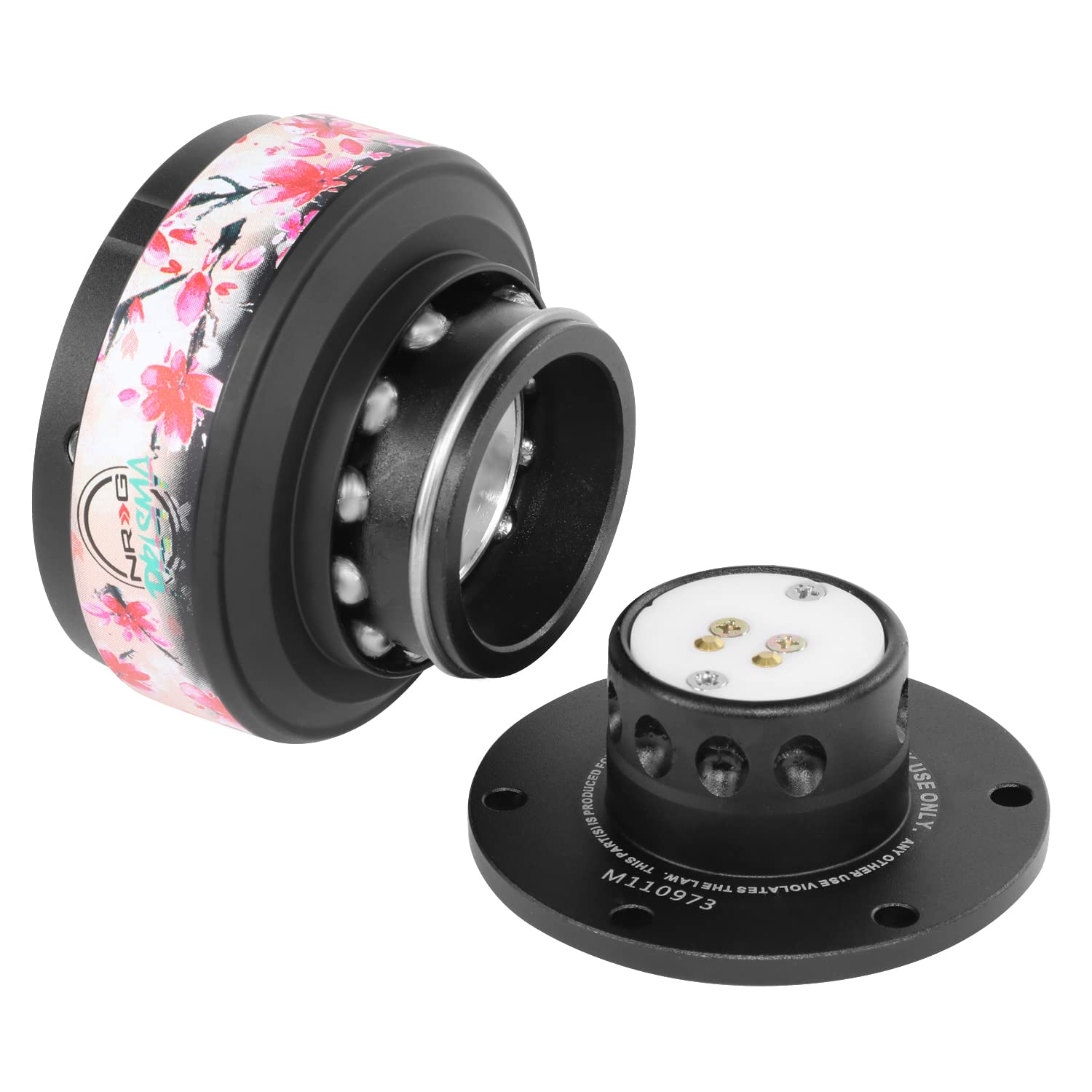 NRG Innovations Steering Wheel Gen 2.0 Quick Release Adapter 6-HOLE with Mounting Bolts, Quick Release - Black Body/Sakura ring with Prisma Collab, NRG-SRK-200BK-SAKURA