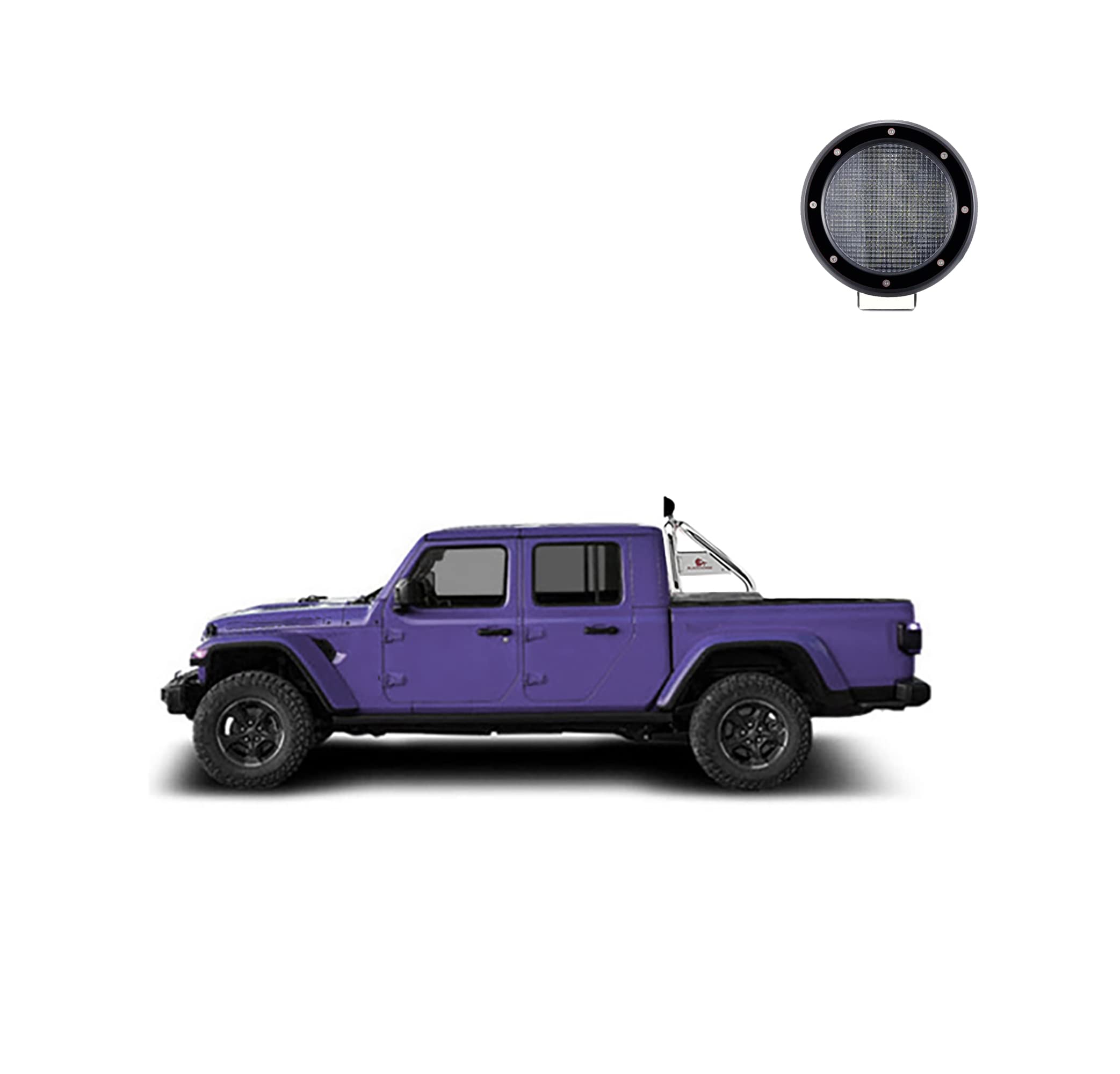 Classic Black Horse Roll Bar Incl. Set of 5.3" Dia.LED Lights w/Black Trim Rings Stainless Steel Compatible with 2020-2024 Jeep Gladiator-RB09SS-PLFB