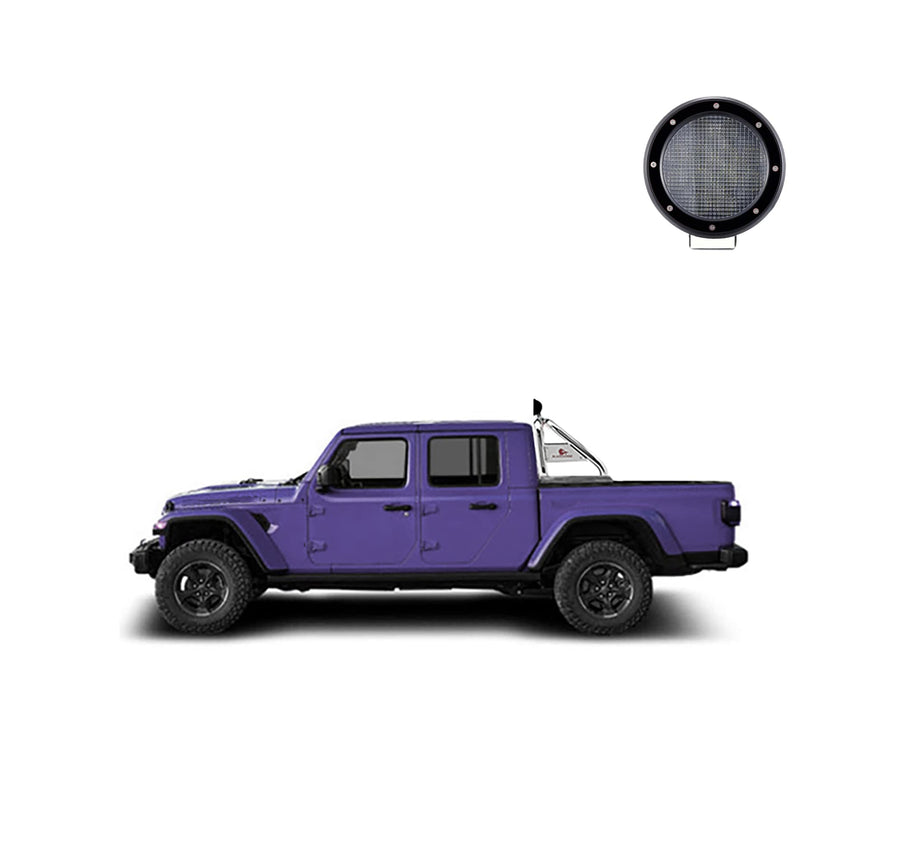 Classic Black Horse Roll Bar Incl. Set of 5.3" Dia.LED Lights w/Black Trim Rings Stainless Steel Compatible with 2020-2024 Jeep Gladiator-RB09SS-PLFB