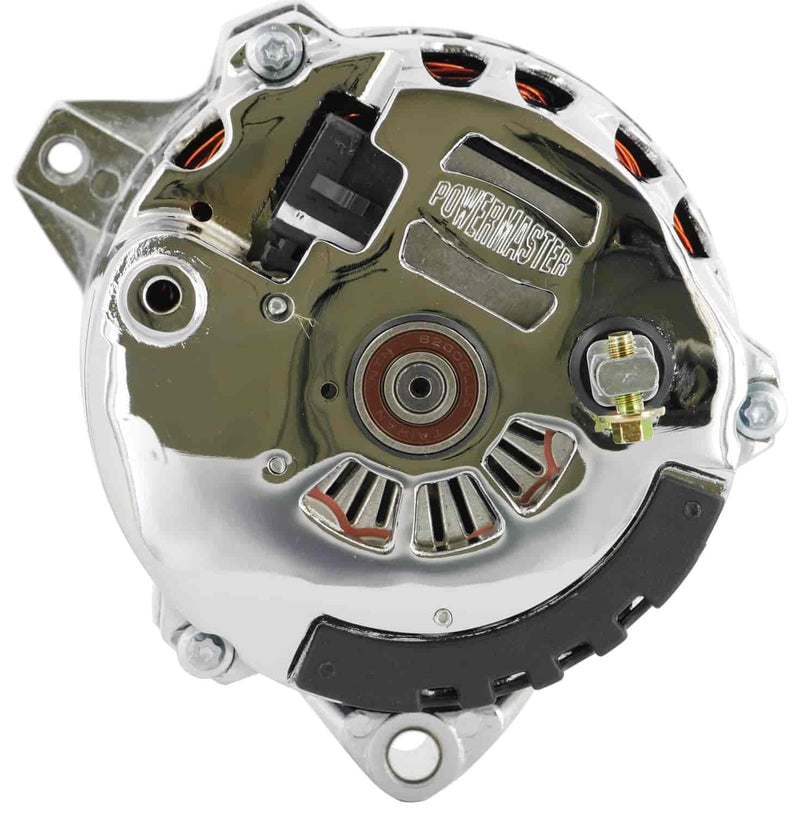 Alt GM CS130 Chrome 140A 6 grv Pulley Offset Right MTG 1-Wire or OE Hookup - Powermaster