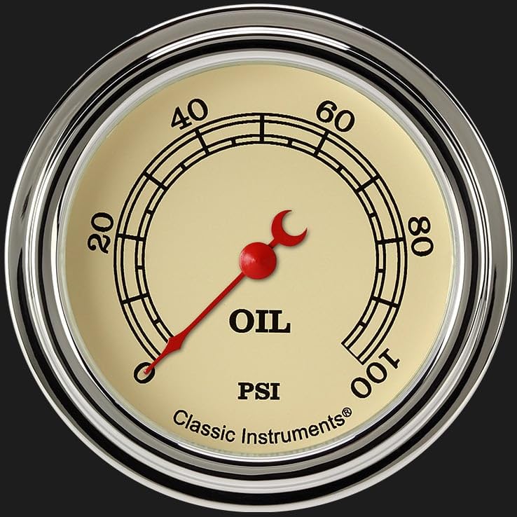 Vintage Classic Instruments VT381SLF 2 5/8" Oil Pressure Gauge 100 PSI Electric