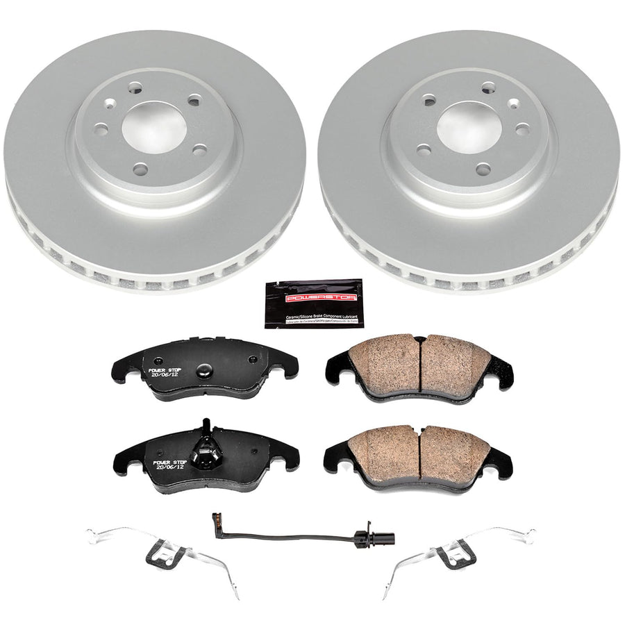 Power Stop Z23 Evolution Geomet Coated Brake Kit and 1 Front Sensor Wire For Audi A4, Audi A4 Quattro, Audi A5, Audi A5 Quattro, Audi Q5 [Model Specific]