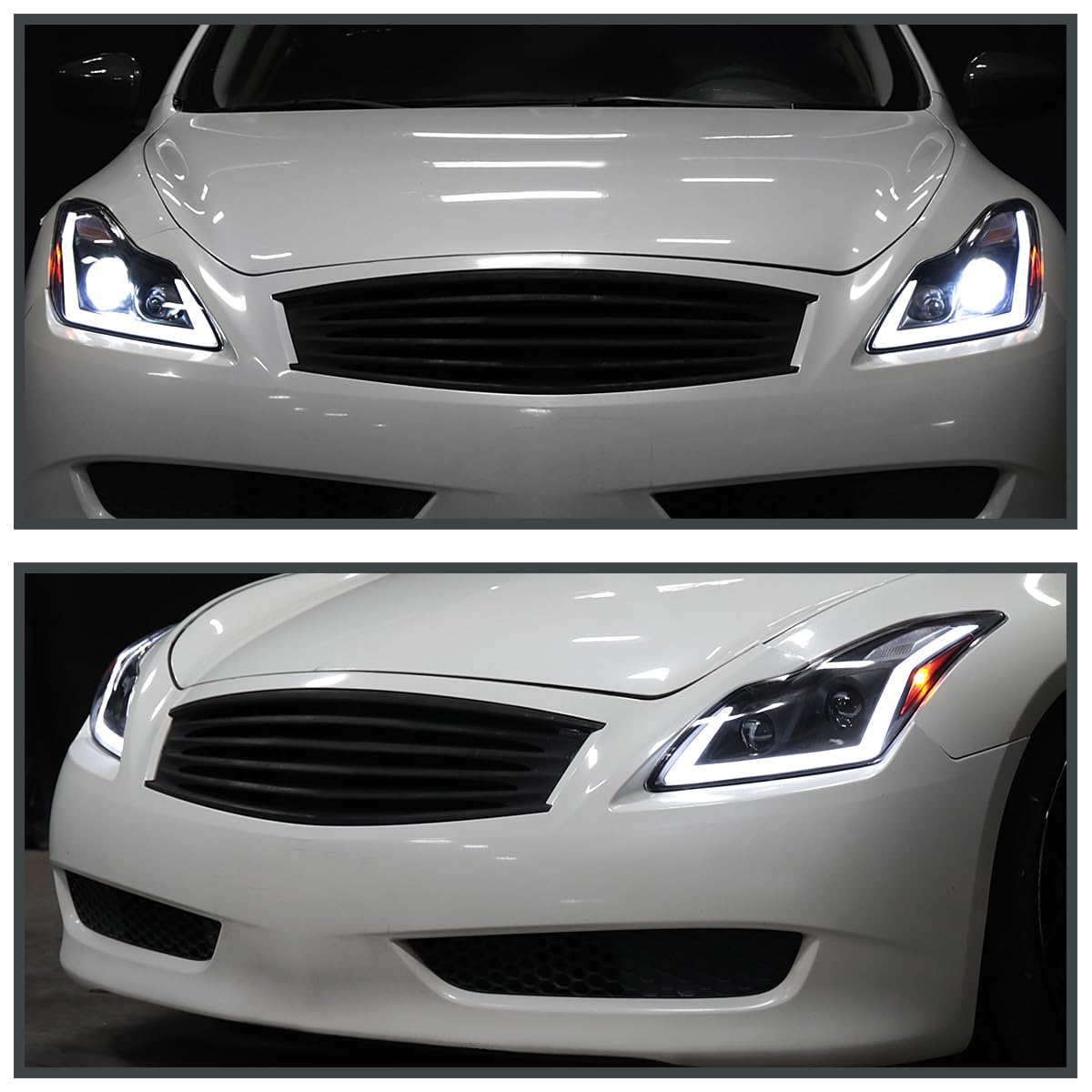 Black SPEC-D TUNING Projector Headlights w/LED Sequential Turn Signal and Startup Animation Compatible with 2008-2015 Infiniti G37, Q60 2DR Coupe, Left + Right Pair Headlamp Assembly