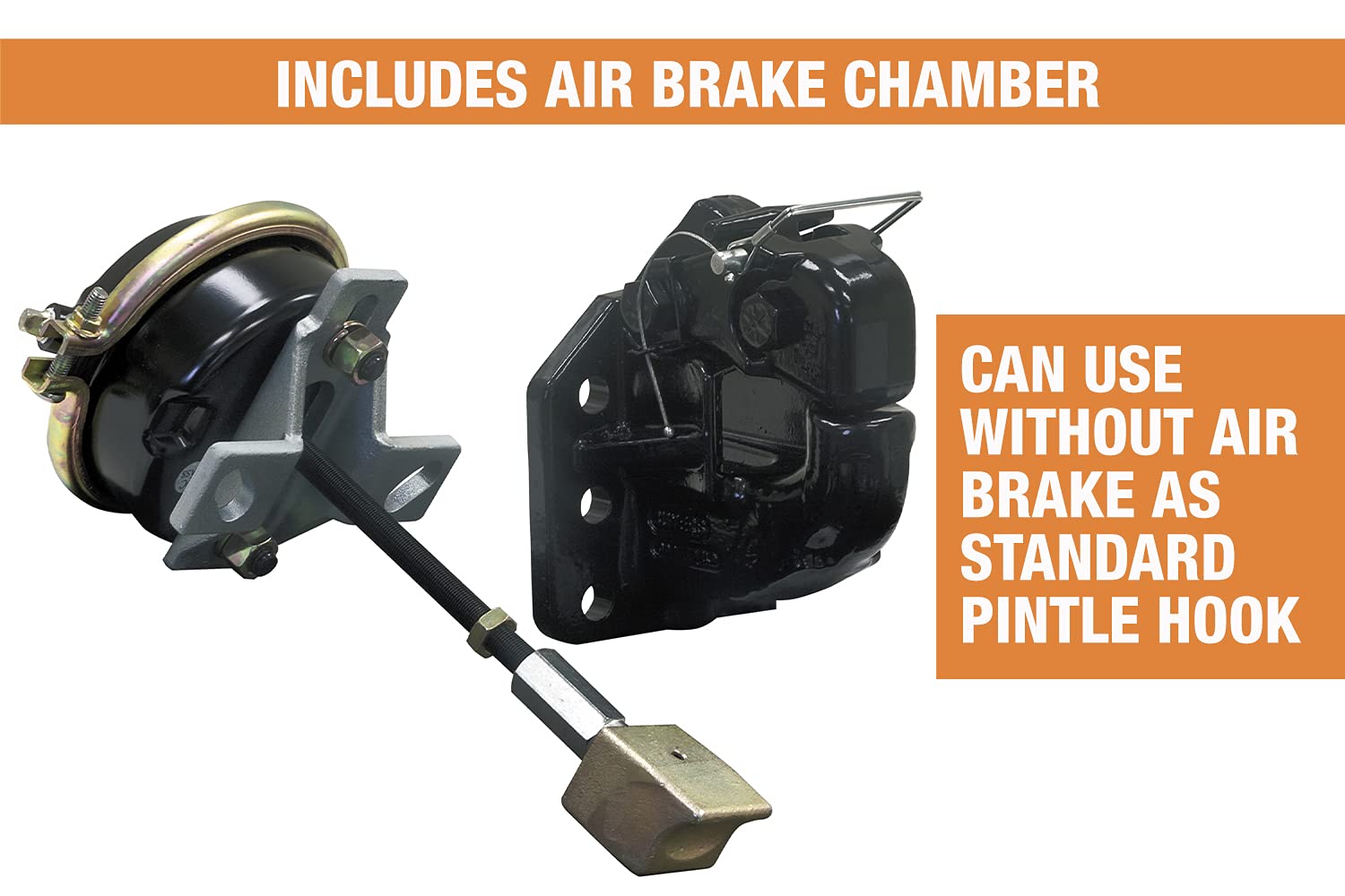 50 Ton Capacity Buyers Products Air Compensated Pintle Hook, 6-Hole Mount With Air Chamber Plunger