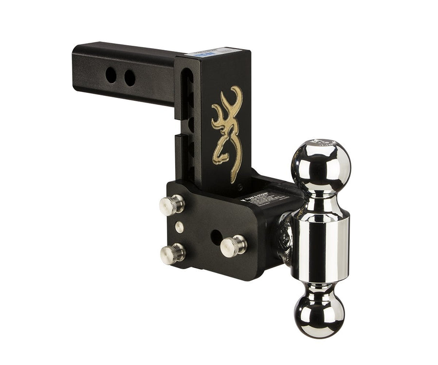 B&W Trailer Hitches Adjustable Tow & Stow Trailer Hitch Ball Mount with Browning Logo - Fits 2" Receiver, Dual Ball (2" x 2-5/16"), 5" Drop, 10,000 GTW - TS10037BB