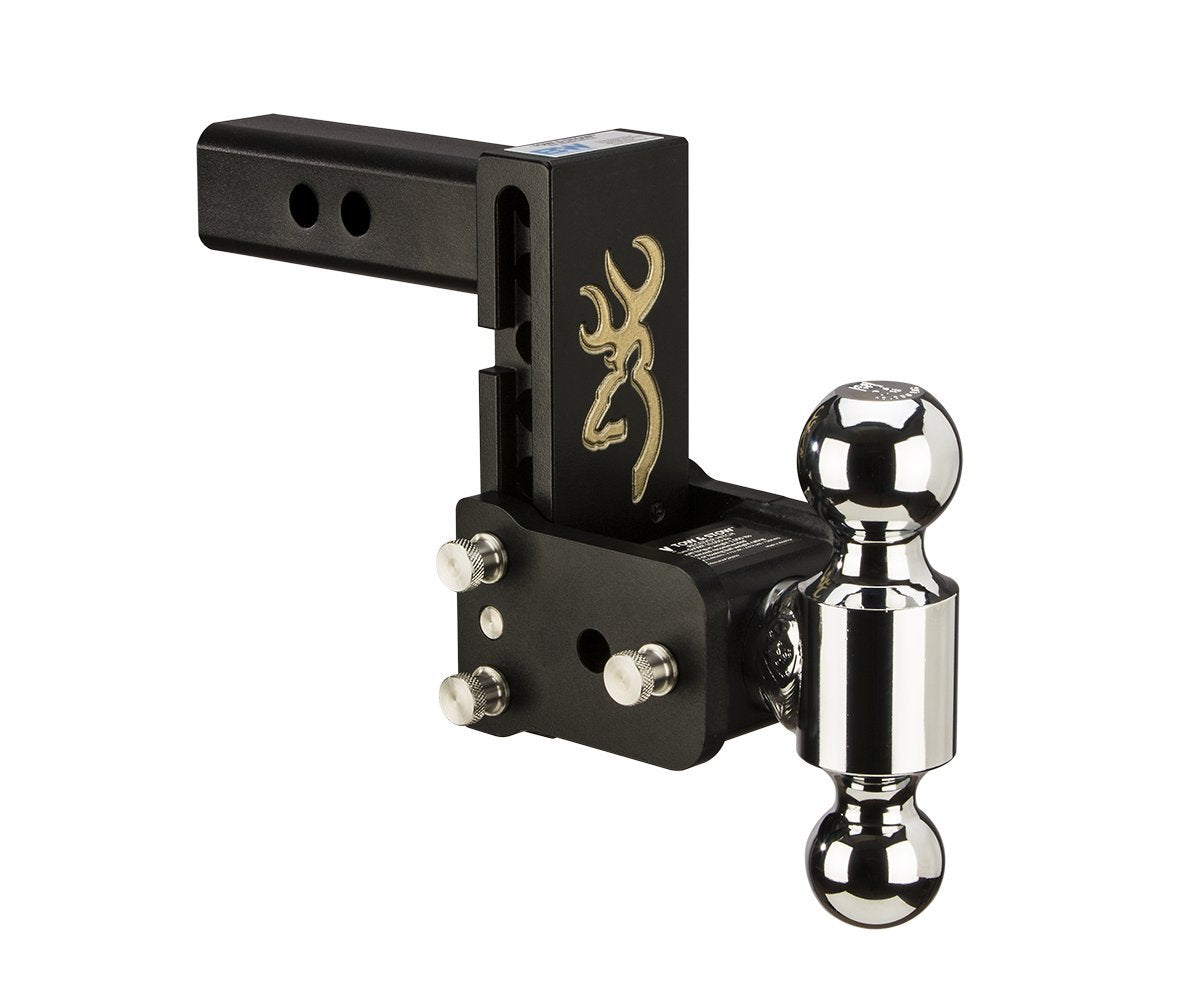B&W Trailer Hitches Adjustable Tow & Stow Trailer Hitch Ball Mount with Browning Logo - Fits 2" Receiver, Dual Ball (2" x 2-5/16"), 5" Drop, 10,000 GTW - TS10037BB