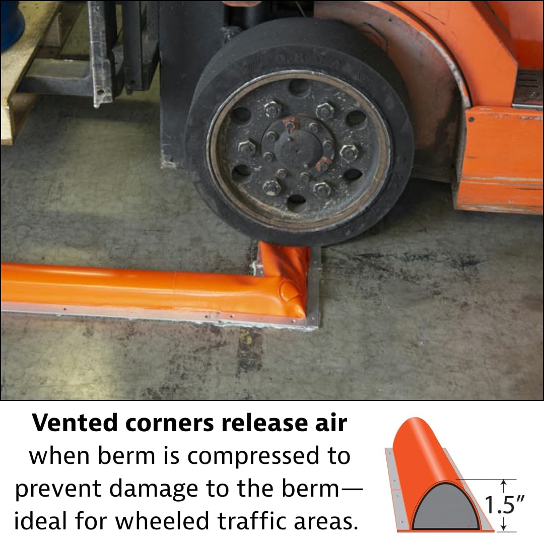 Justrite Fuel Spill Containment Curbs Make-A-Berm™ 1.5" High Heavy Duty Vented Corner Set (2 Pieces), Custom Chemical Spill Containment Berm System, Orange PVC Coated FabricMade in The USA, 28494