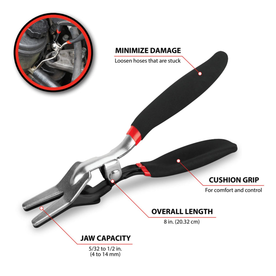 W83209 Performance Tool Hose Removal Pliers for Fuel, Vacuum, Heater Hoses, 5/32 to 1/2-Inch Capacity, Heavy Duty Steel, Cushion Grip Handles, Ideal for Hard-to-Reach Areas