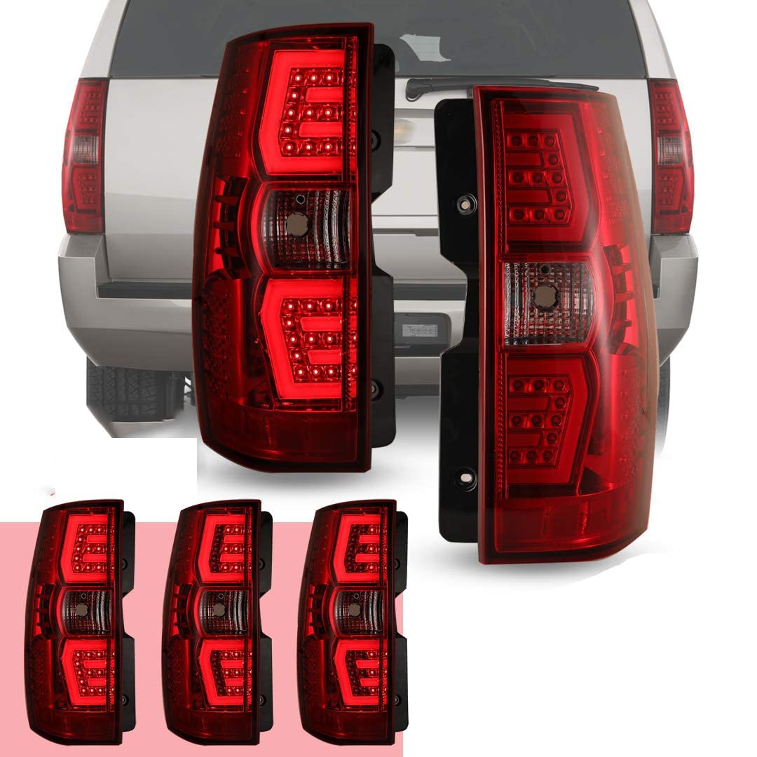 Winjet LED Sequential Tail Lights Compatible with [2007-2013 Chevy Suburban Tahoe Yukon] Rear Lamps (Red)