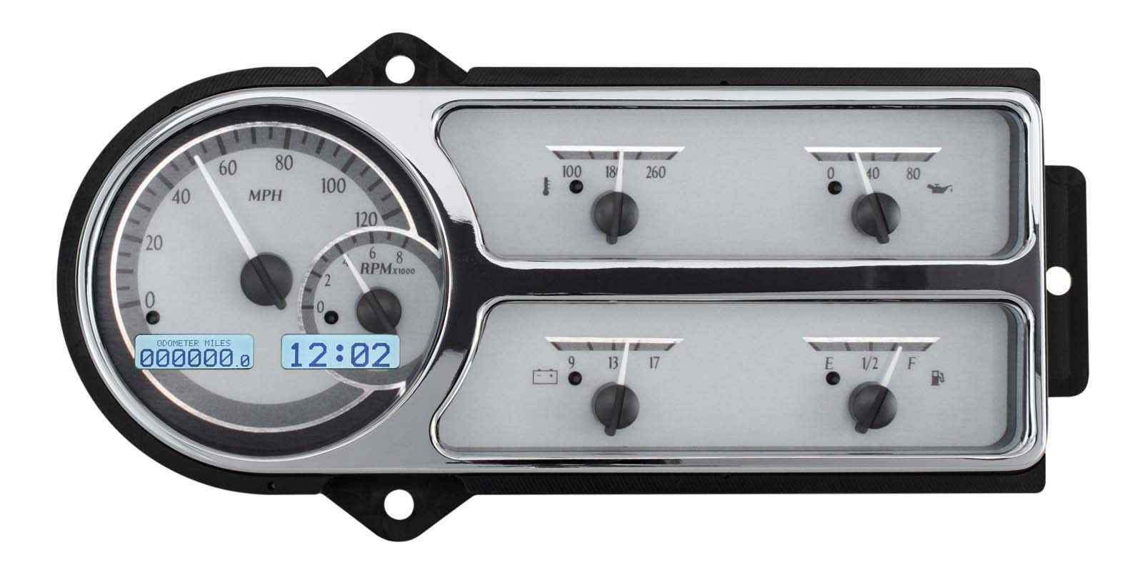 Dakota Digital VHX-48F-PU-S-W Gauge System Compatible with 1948-50 Ford Pickup Truck Silver Alloy White Backlighting