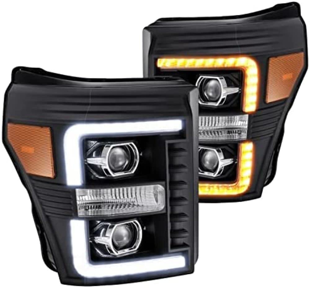 880142 AlphaRex USA Projector Headlamps Fits Ford F-250 Super Duty, Black (AHL-FD11-P-S-B)
