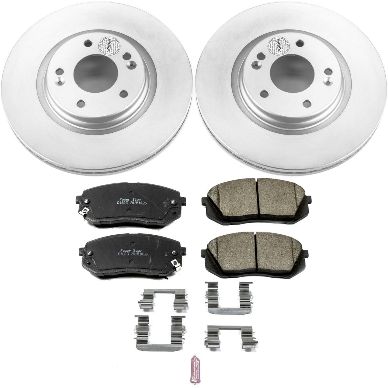 Coated Power Stop CRK6982 Brake Rotor and Ceramic Brake Pads- Front For Hyundai Sonata 2015 [Model Specific]