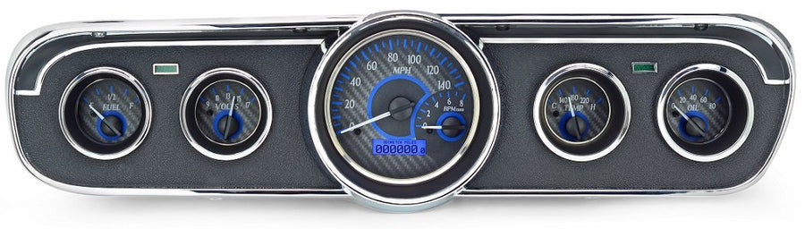 Dakota Digital VHX-65F-MUS-C-B Analog Dash Gauge System Compatible with 1965-66 Mustang Carbon Fiber Style Blue Backlighting