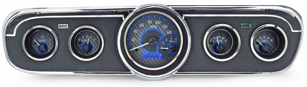 Dakota Digital VHX-65F-MUS-C-B Analog Dash Gauge System Compatible with 1965-66 Mustang Carbon Fiber Style Blue Backlighting