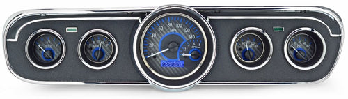 Dakota Digital VHX-65F-MUS-C-B Analog Dash Gauge System Compatible with 1965-66 Mustang Carbon Fiber Style Blue Backlighting