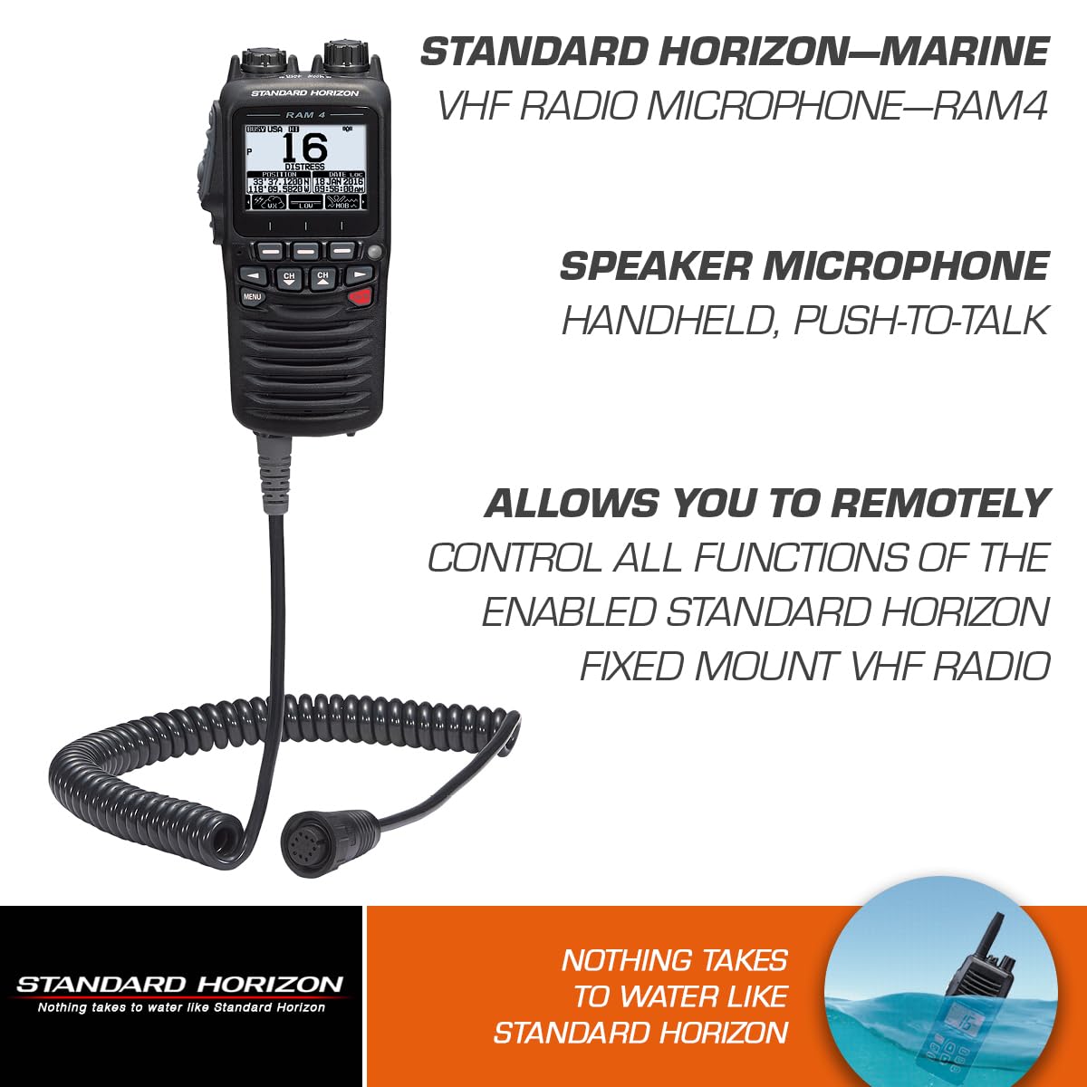 SSM-70H Standard Horizon 2.5" Wired Remote Access Microphone (RAM4) Black