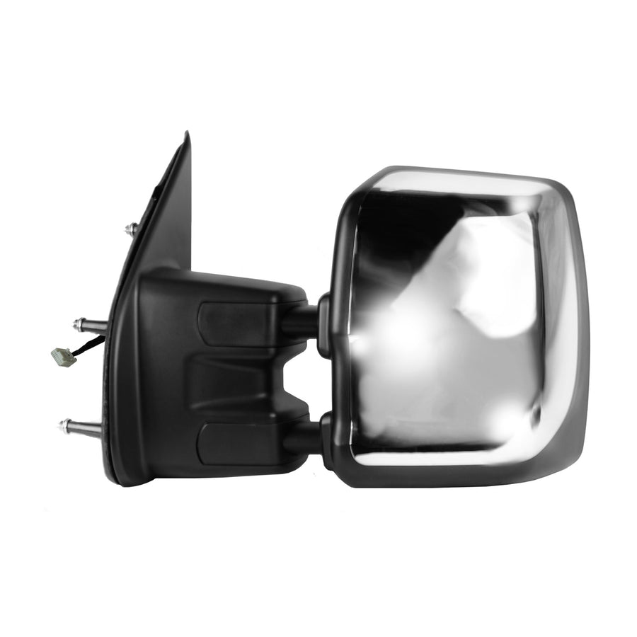 Driver Side Fit System 68124N Towing Mirror for Nissan NV 1500, 2500, 3500, extendable, Textured Black w/Chrome Cover, Dual Lens, Foldaway, Heated Power