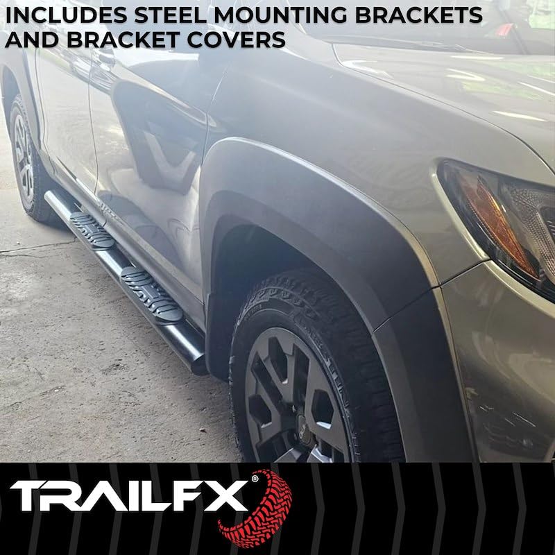 Nerf Bar TrailFX Side Steps Fits Honda Ridgeline 2017–2025 Black Powder Coated Mild Steel with Step Pads 4-Inch Oval Straight Rocker Panel Mount Set of 2 Running Boards TrailFX A1541B