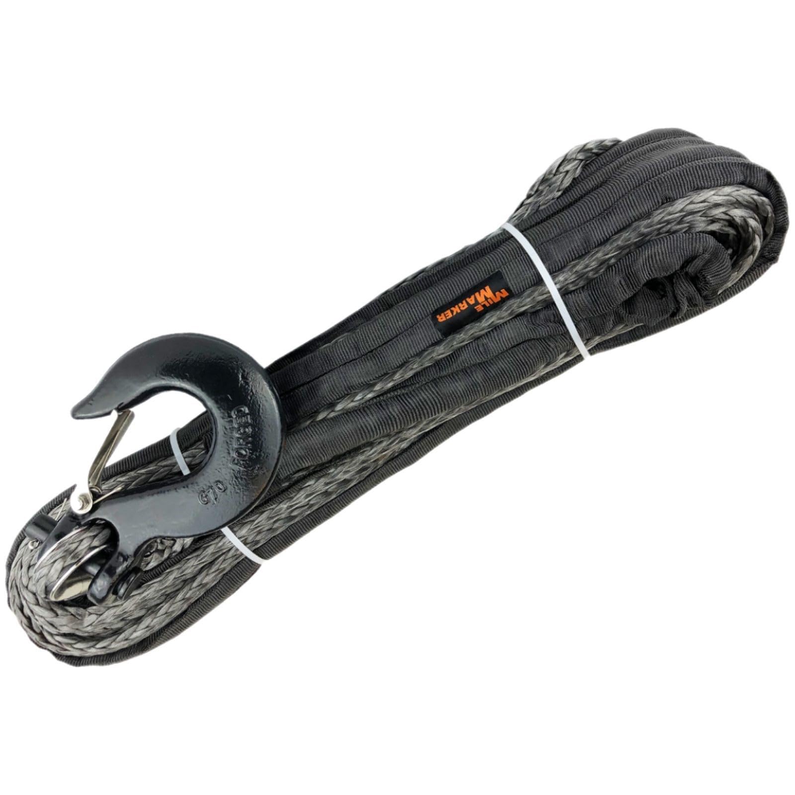 Single 19-52516-100C Mile Marker Black & Grey 5/16" x 50' Synthetic Rope Truck Assembly with Removable Hook for 8,000 lbs. - Breaking Force of 15,000 lbs.