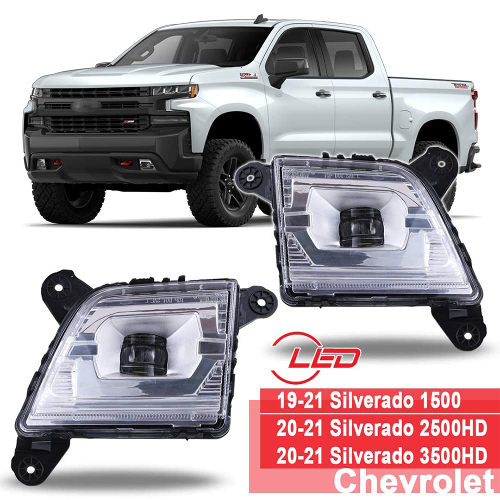 Fog Lights Winjet Compatible with [2019 2020 2021 Chevrolet Silverado 1500 2500 3500] Driving LED Fog Lights + Switch + Wiring Kit