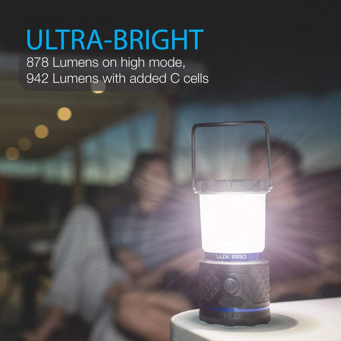 Dual-Power LUXPRO Rechargeable 940 Lumen LED Lantern with Diffused Lens for Up to 155 Hours of Use - Camping Lantern with Built-in Power Bank - Dimmable LED Light with IPX4 Water-Resistant Rating