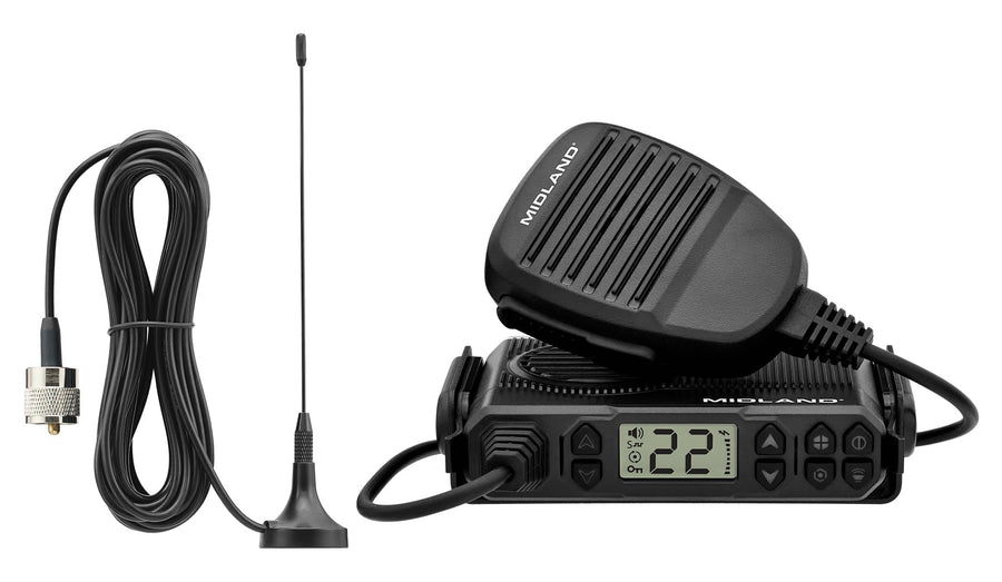MXT105 - Midland 5 Watt GMRS MicroMobile Two Way Radio - Off Roading Outdoor RZR Farm Trails Radio - External Magnetic Mount Antenna - NOAA Weather Alerts