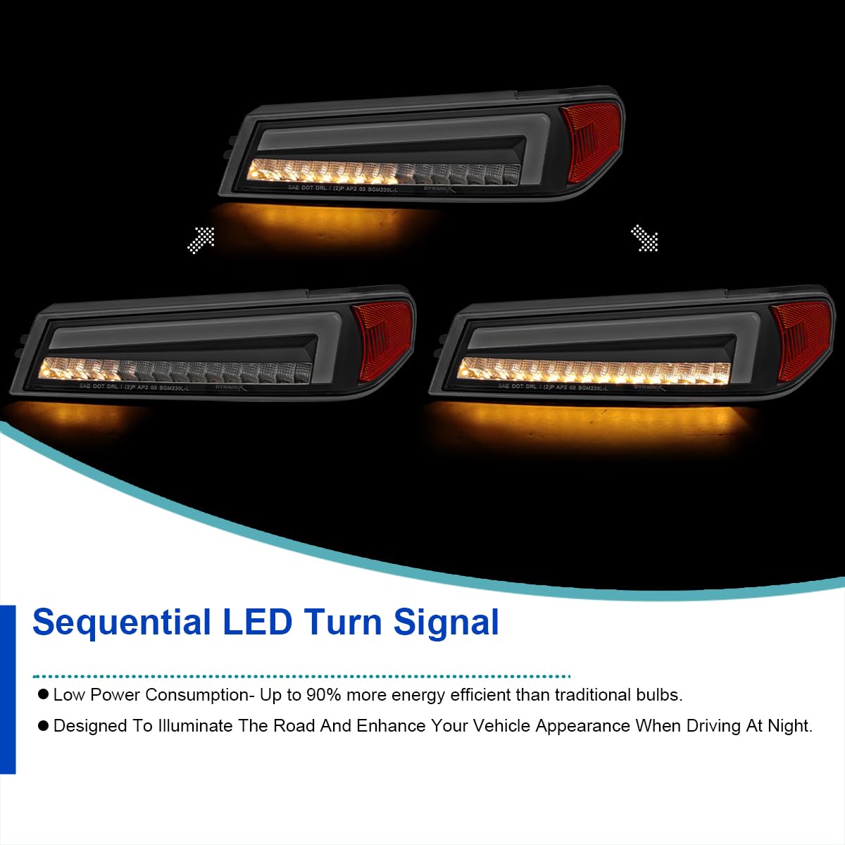 Full LED Corner Lights SPEC-D TUNING Black with Sequential Turn Signal, Compatible with 2004-2012 Chevy Colorado, Left + Right Pair Headlamps Assembly