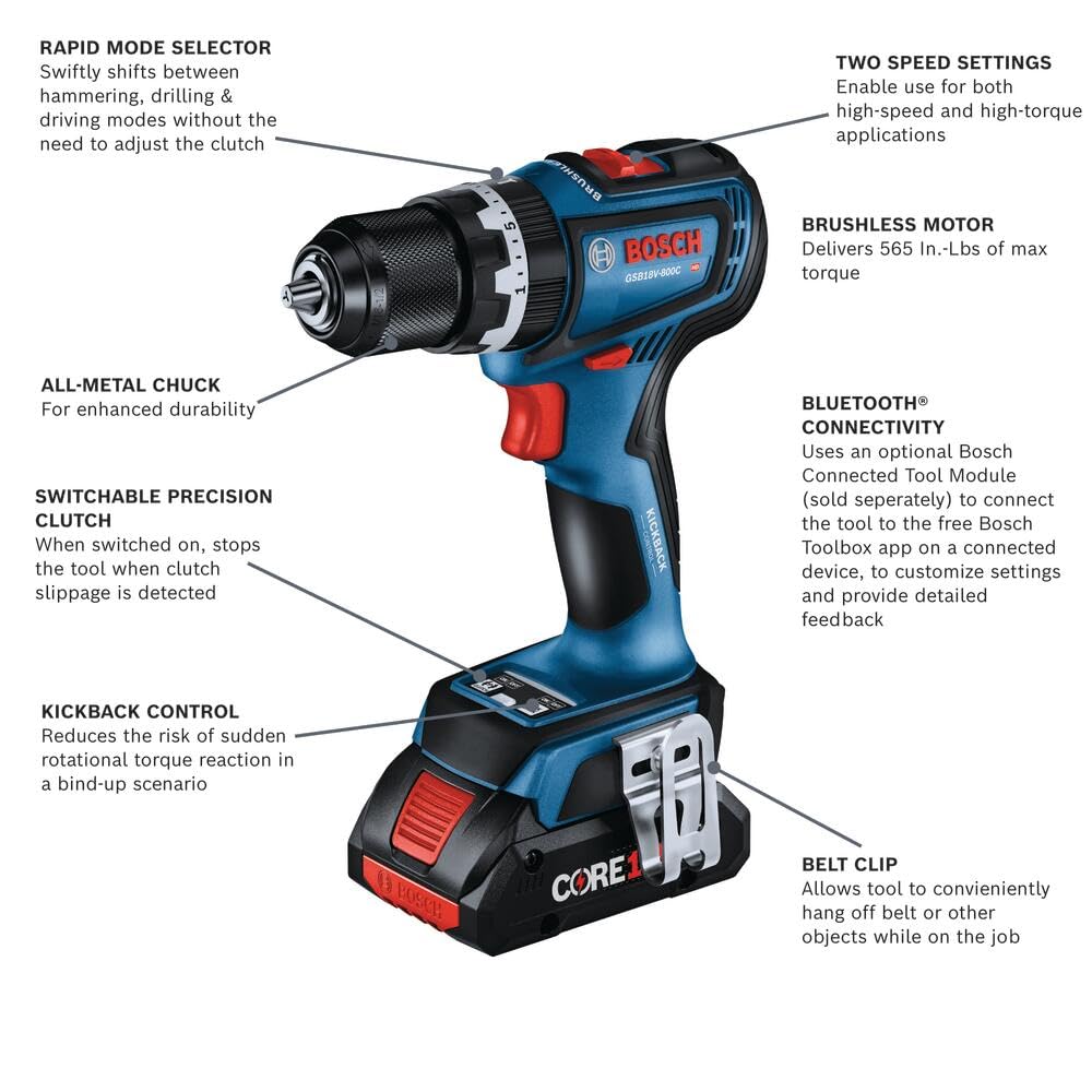 1/2 In. Brushless GSB18V-800CB24 Connected-Ready Hammer Drill/Driver Kit with (1) CORE18V® 4 Ah Advanced Power Battery