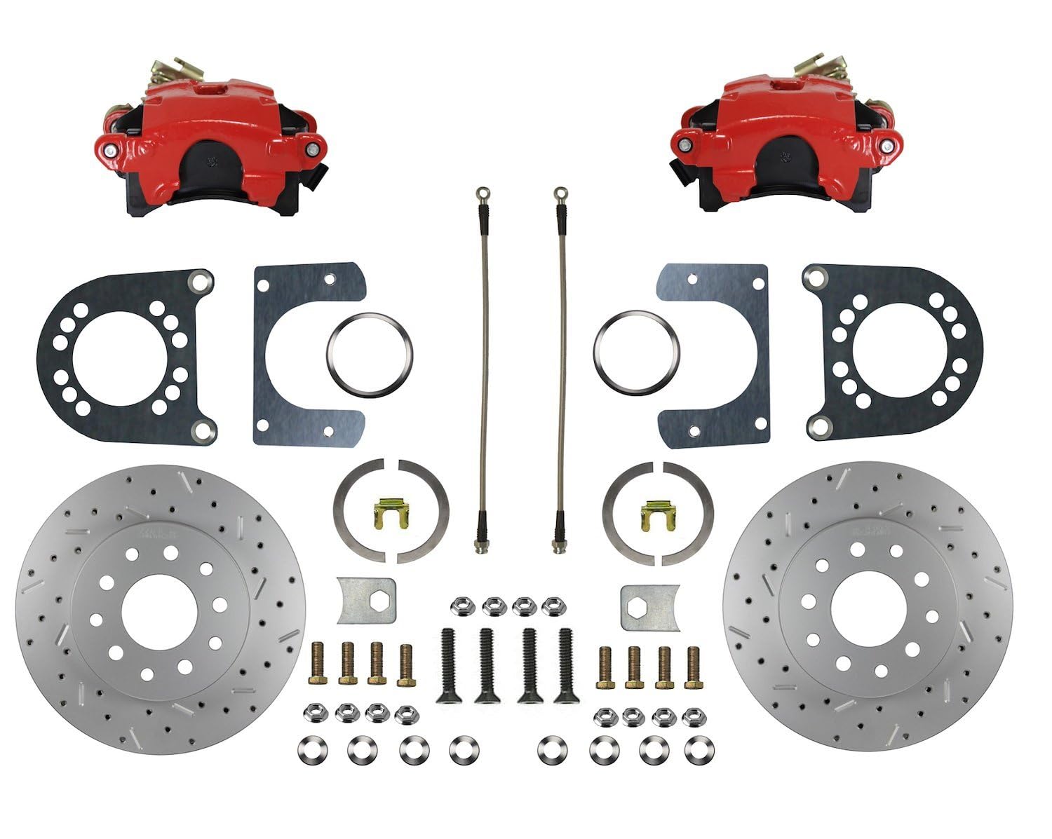 Disc Brake Conversion Kit Rear - Red Powder-Coated Calipers for Ford 8" & 9" Small Bearing Rear Axles