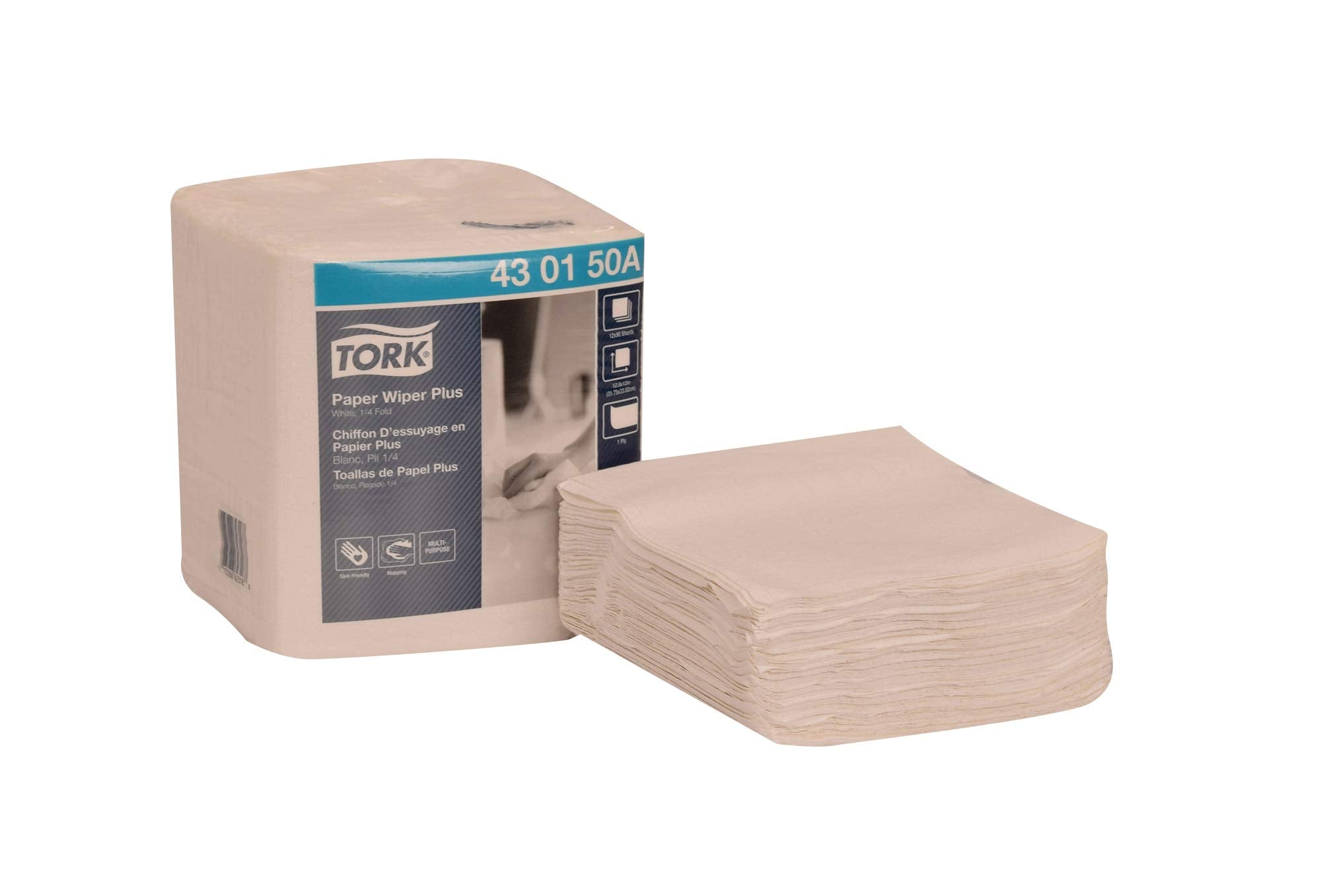 White Tork Paper Wiper Plus Self Dispensing, 1/4 Fold, 430150A