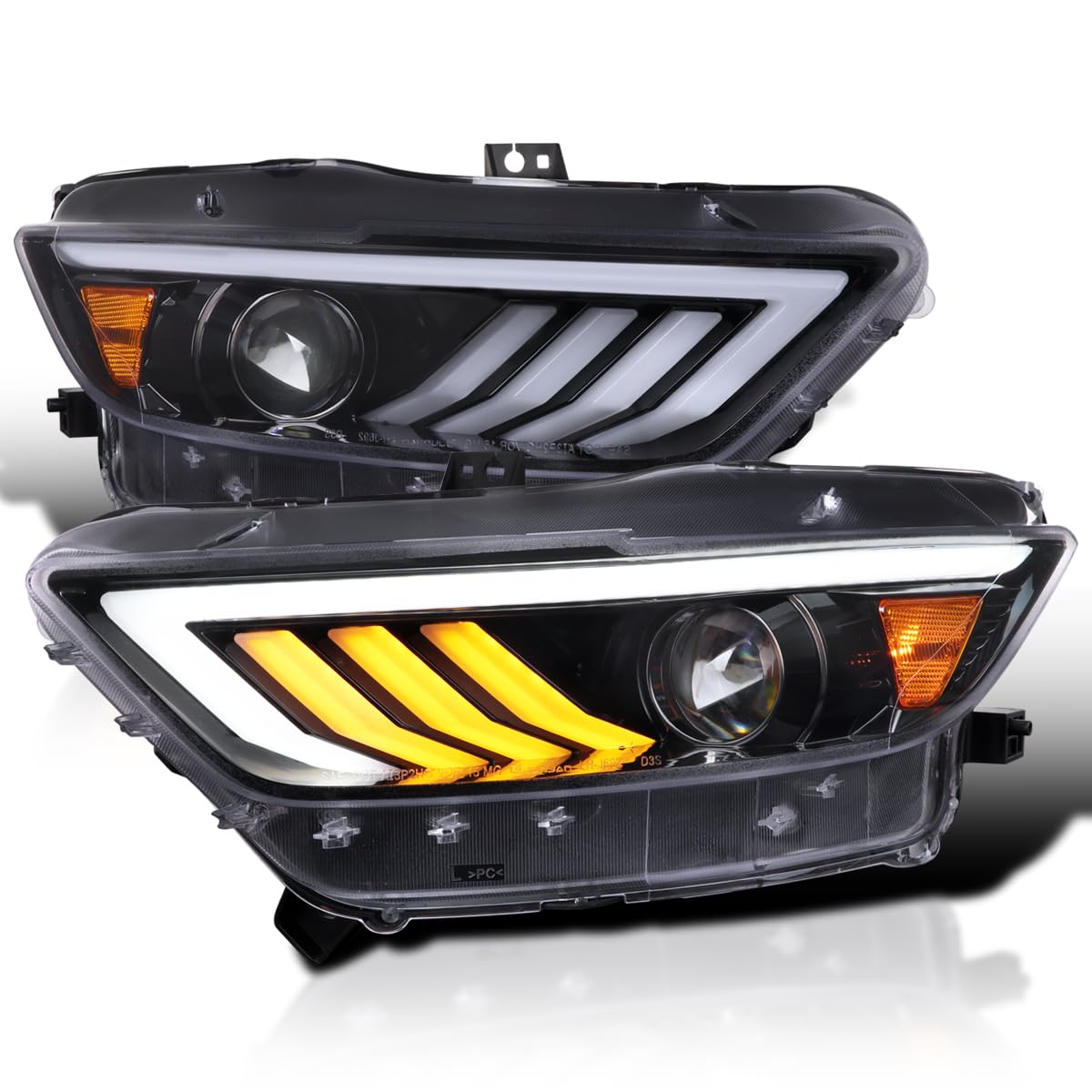 Jet Black SPEC-D TUNING Projector Headlights w/Sequential LED Turn Signal Compatible with 2015-2017 Ford Mustang Coupes w/HID/Xenon, Left + Right Headlamp Assembly