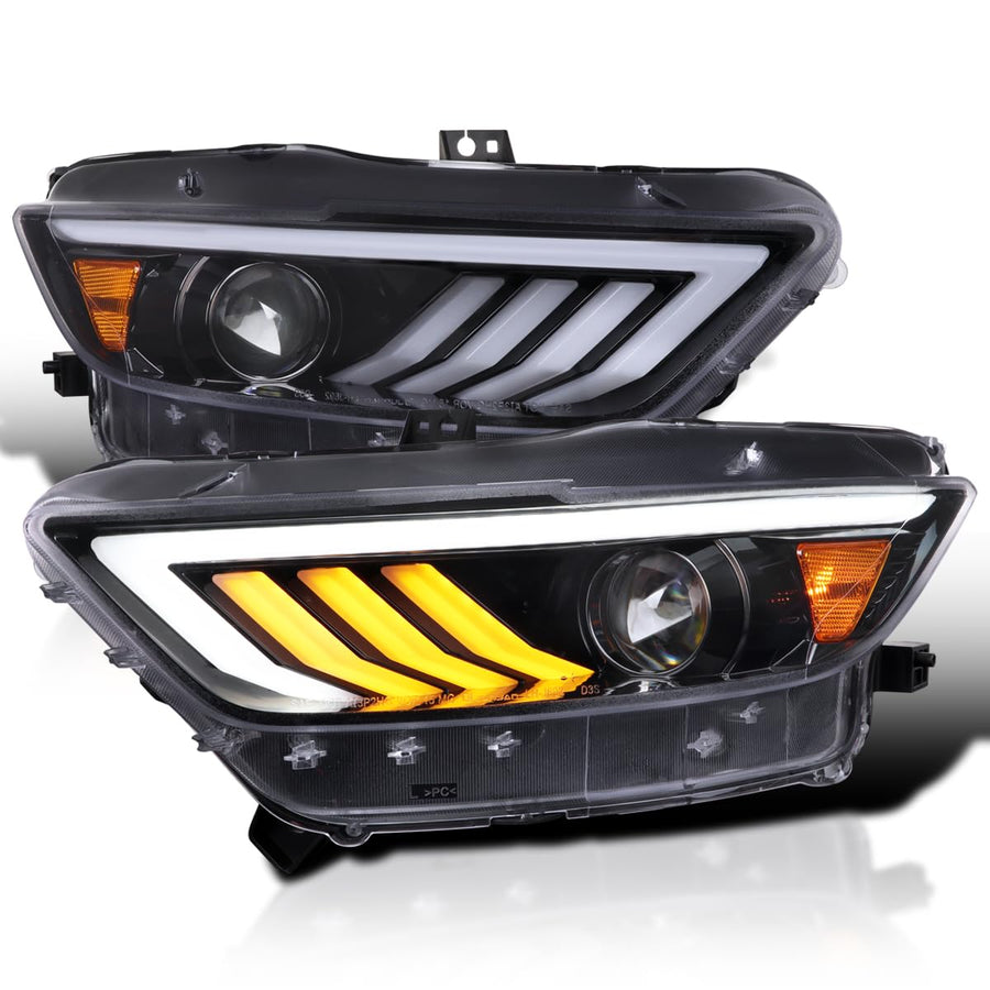 Jet Black SPEC-D TUNING Projector Headlights w/Sequential LED Turn Signal Compatible with 2015-2017 Ford Mustang Coupes w/HID/Xenon, Left + Right Headlamp Assembly
