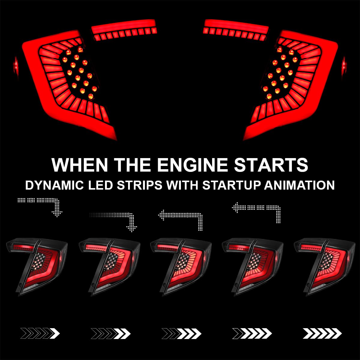 Jet Black LED Tail Lights SPEC-D TUNING w/LED Sequential Turn Signals Compatible with 2017-2021 Honda Civic Hatchback, Left + Right Pair Headlamp Assembly
