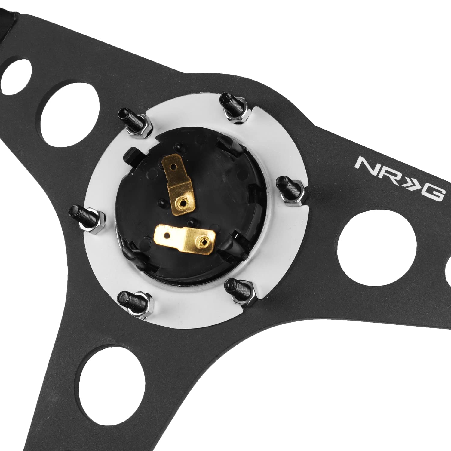 NRG Innovations 350mm Black Leather Reinforced Sport Steering Wheel NRG-RST-068BK, 3 Black Spokes with Stitching and non Deep Dish