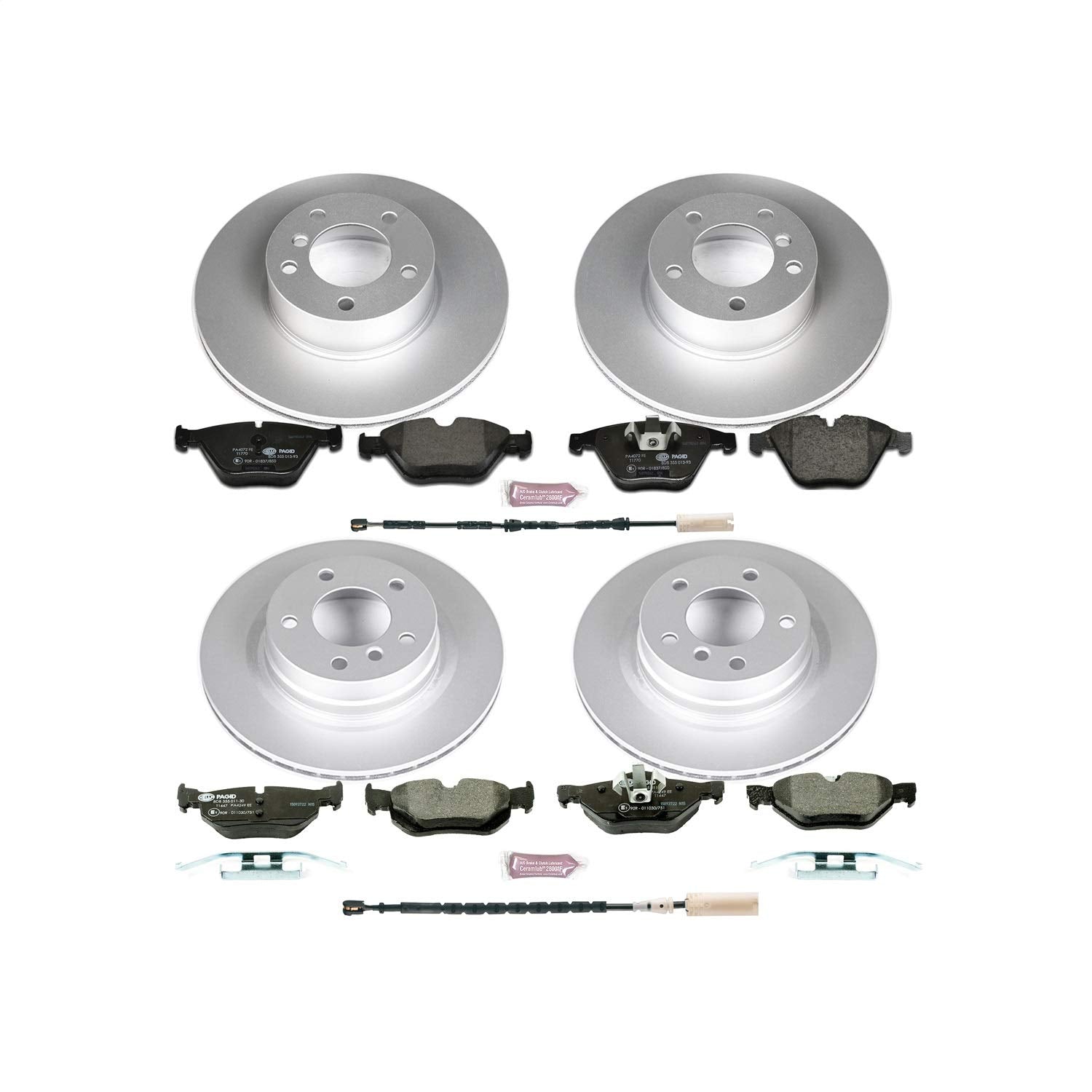 Power Stop ESK6072 Euro-Stop Front & Rear Brake Kit and 1 Front & 1 Rear Sensor Wires For BMW 328i 2011-2013 [Model Specific]