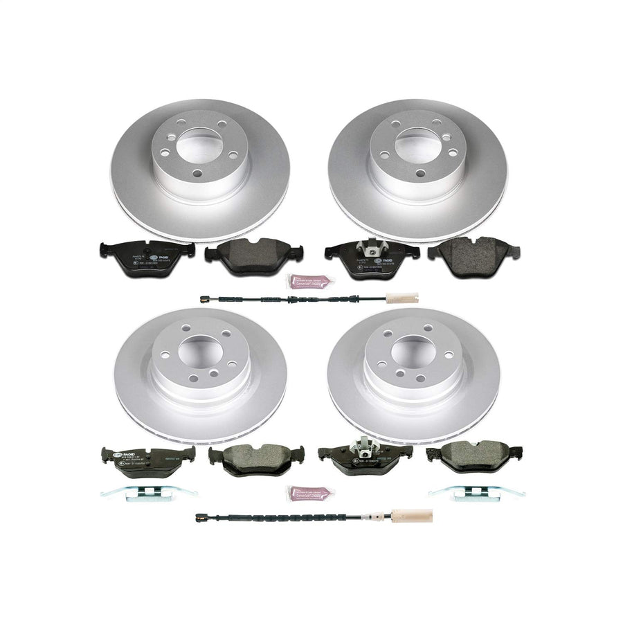 Power Stop ESK6072 Euro-Stop Front & Rear Brake Kit and 1 Front & 1 Rear Sensor Wires For BMW 328i 2011-2013 [Model Specific]