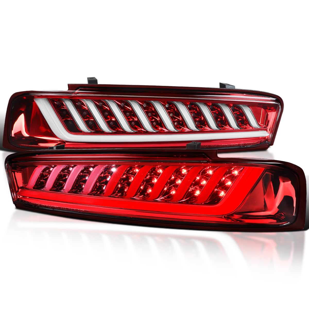 LED Tail Lights Spec-D Tuning Red Lens Compatible with 2016-2018 Chevy Camaro with factory LED type tail lights, Left + Right Pair Assembly