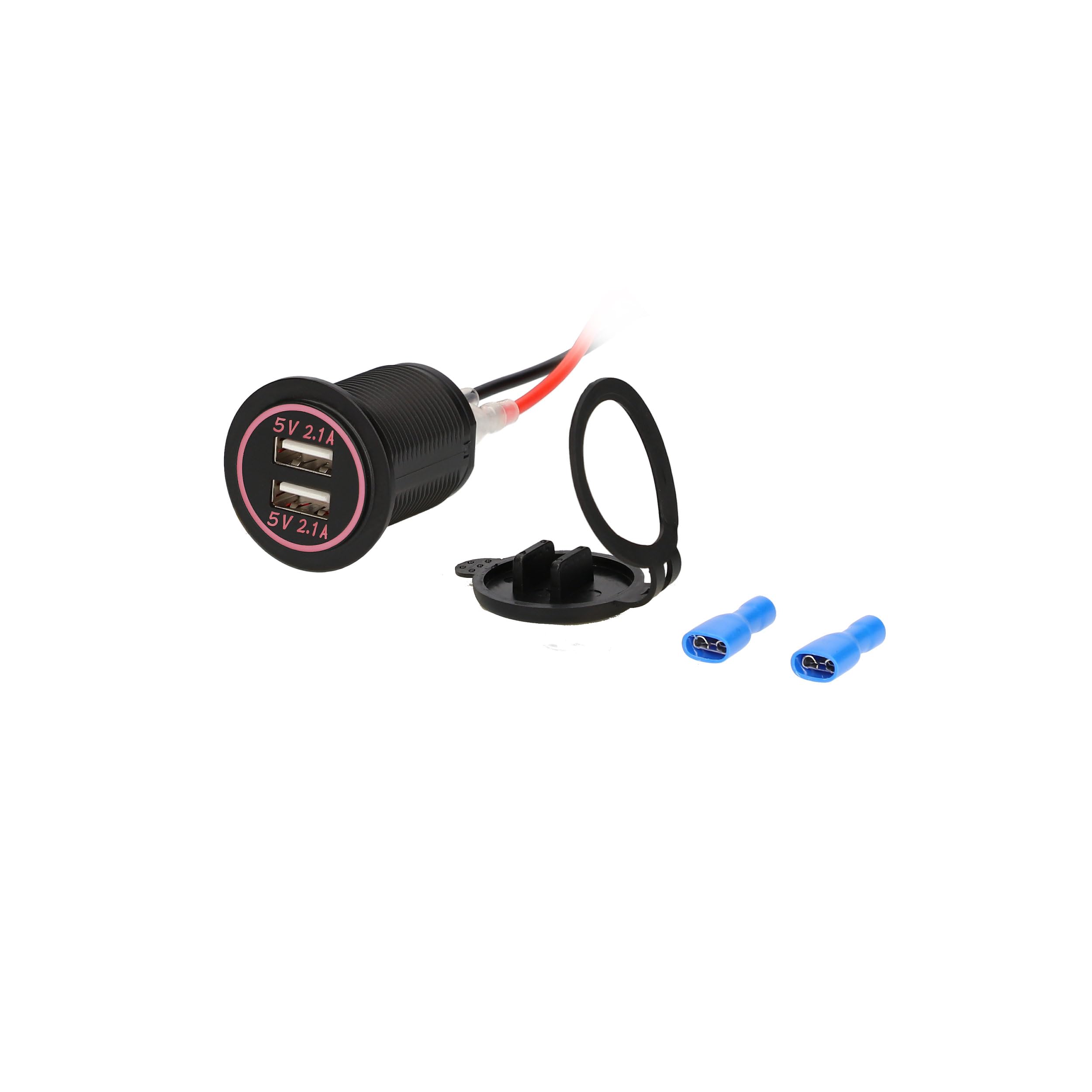 Dual USB Charger Install Bay - 4.2 Amp Flush Mount - Red - Retail Pack