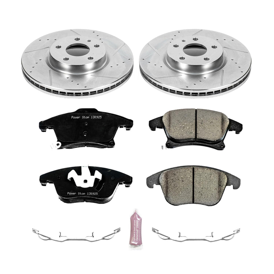 Power Stop K6399 Z23 Carbon Fiber Brake Pads with Drilled & Slotted Brake Rotors Kit For Ford Fusion 2013-2020, Lincoln MKZ 2013-2016 [Model Specific]