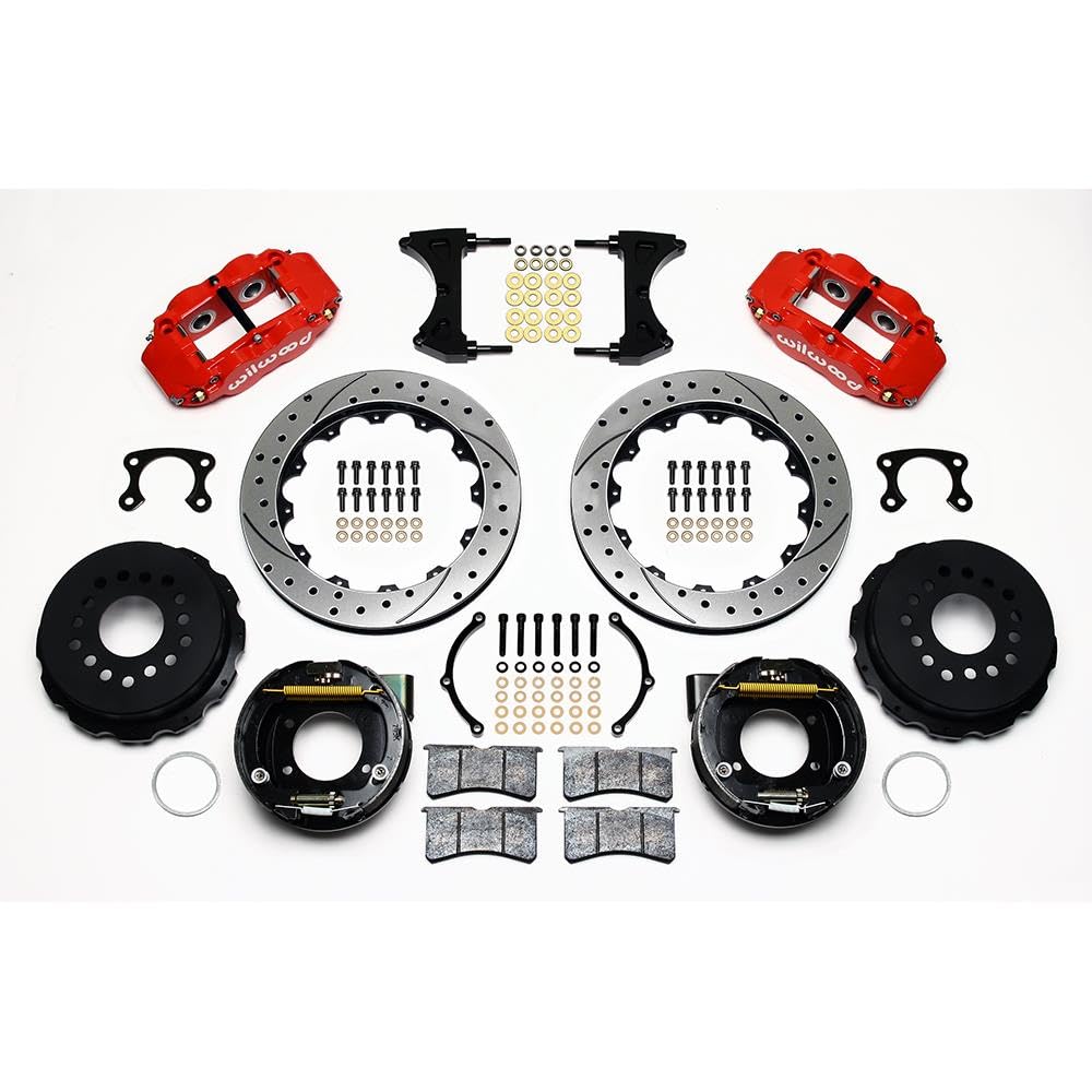 WILWOOD Rear P-Brk Kit,140-9216-DR FNSL4R,12.88", Drilled, Red Small Ford 2.66" Offset