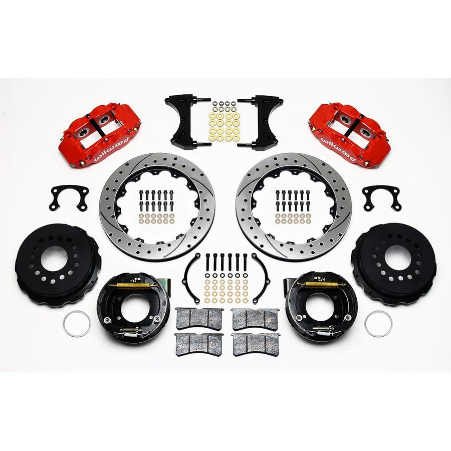 WILWOOD Rear P-Brk Kit,140-9216-DR FNSL4R,12.88", Drilled, Red Small Ford 2.66" Offset
