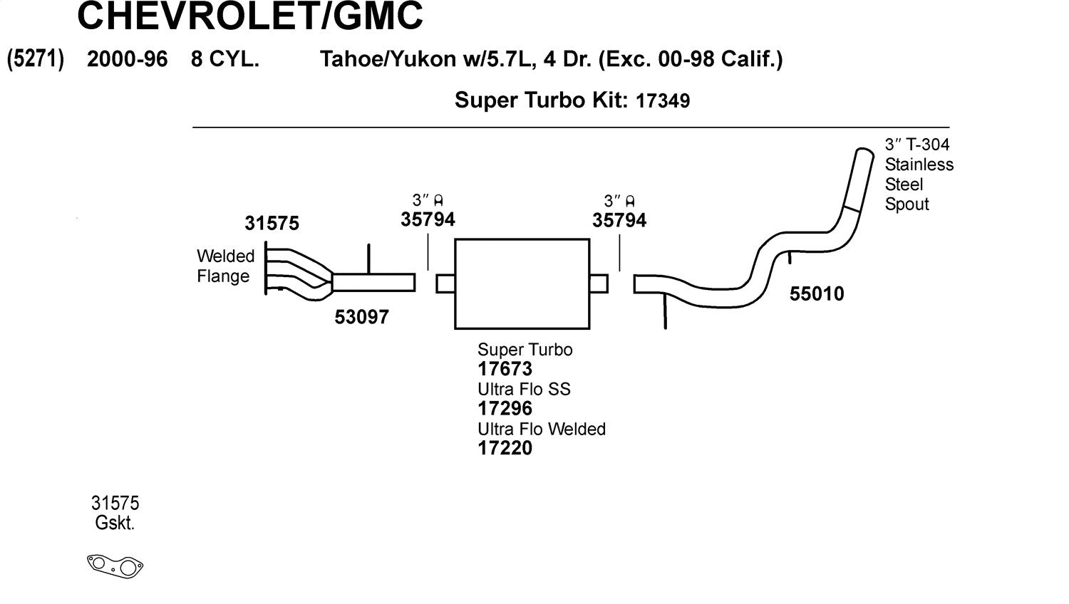 Exhaust Y Pipe Dynomax 53097 for GMC Yukon