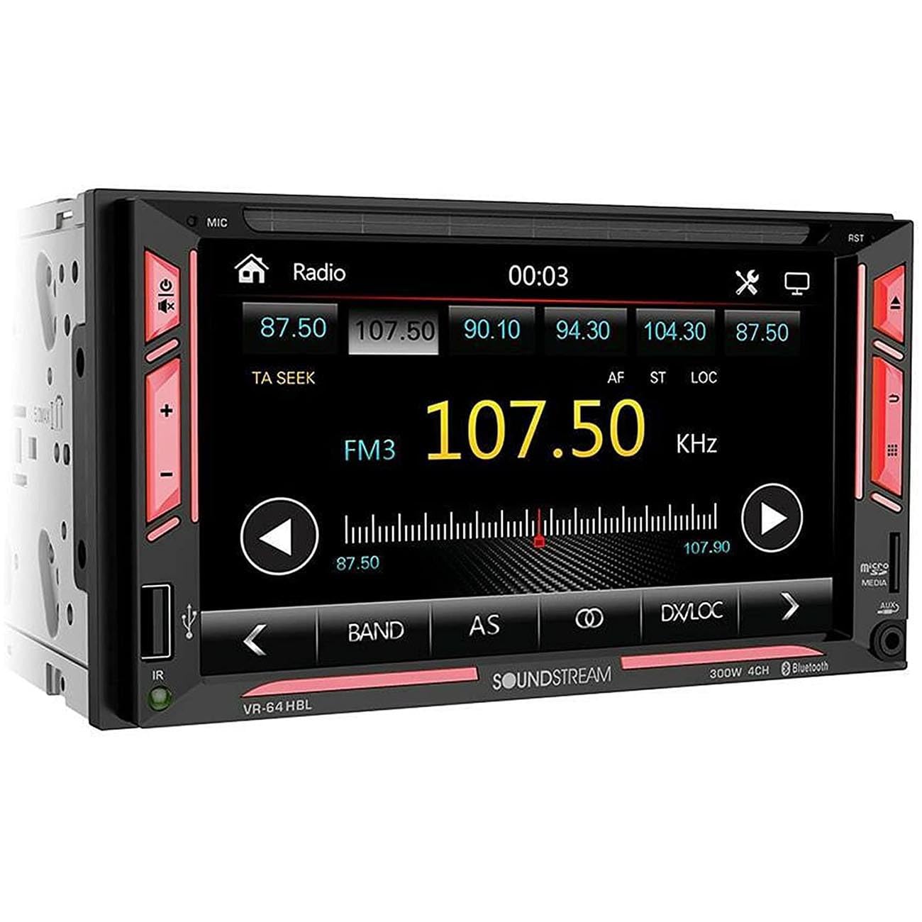 SOUNDSTREAM Double Din VR-64HBL Car Stereo Receiver, 7 Inch Touchscreen Bluetooth Multimedia Radio Backup Camera Ready, USB SD AUX MP3 MP4 Media